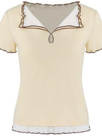 fano Lyocell Cotton Blend Slim Fit Korean Commuter Yellow Short Sleeve T-Shirts