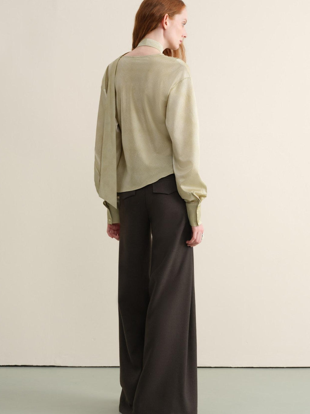 someonesometimes Breathable Casual Loose V-neck Tie Front Bell Sleeve Floral Cantaloupe Blouses
