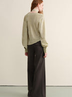 someonesometimes Breathable Casual Loose V-neck Tie Front Bell Sleeve Floral Cantaloupe Blouses