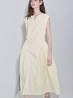 fano Pure Cotton Minimalist V-neck Sleeveless A Line Casual Women Yellow Maxi Dresses