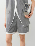 audreyyang Linen Blend Commuter Straight Natural Waist Heather Gray Mid-Length Shorts