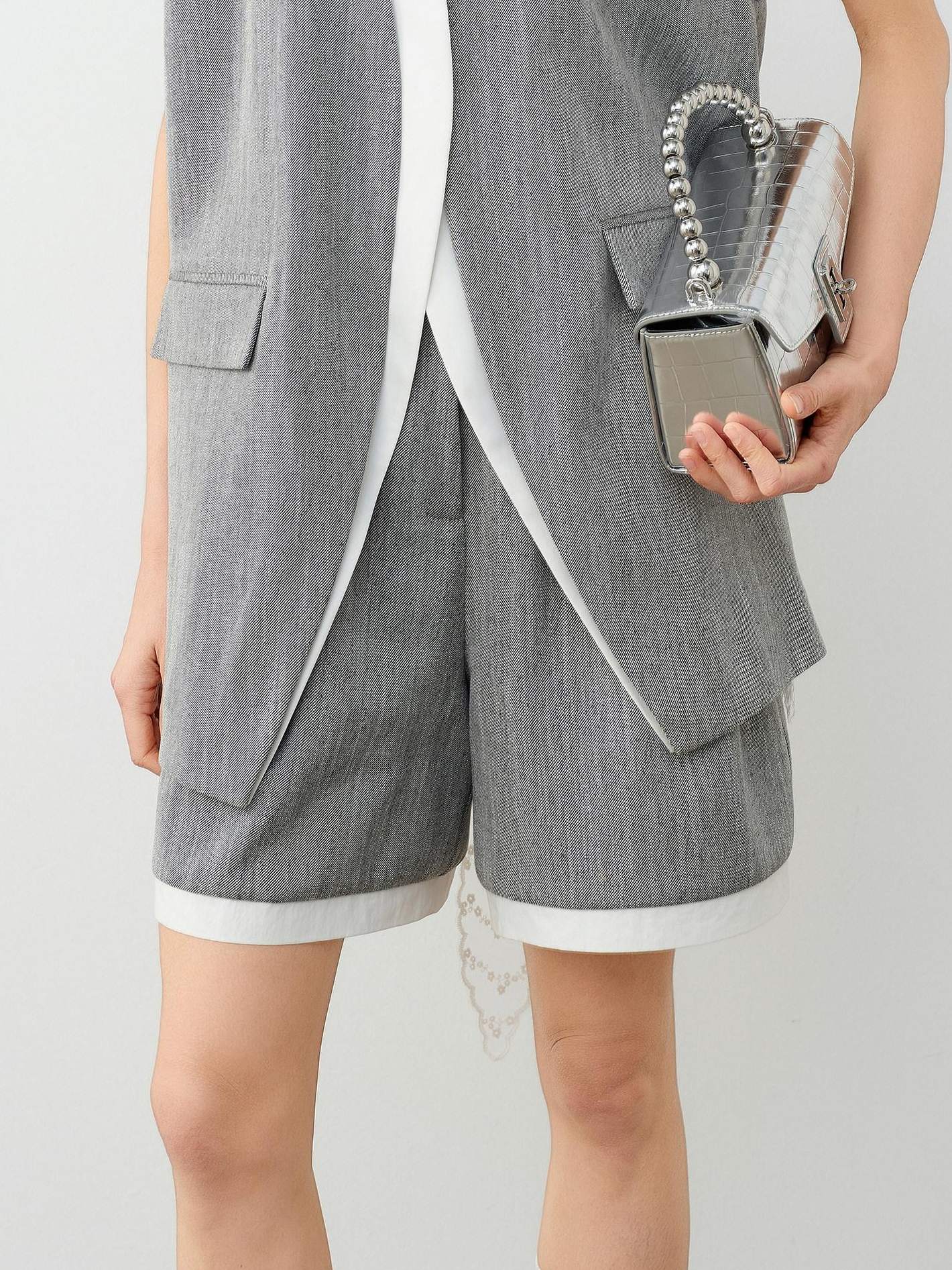 audreyyang Linen Blend Commuter Straight Natural Waist Heather Gray Mid-Length Shorts
