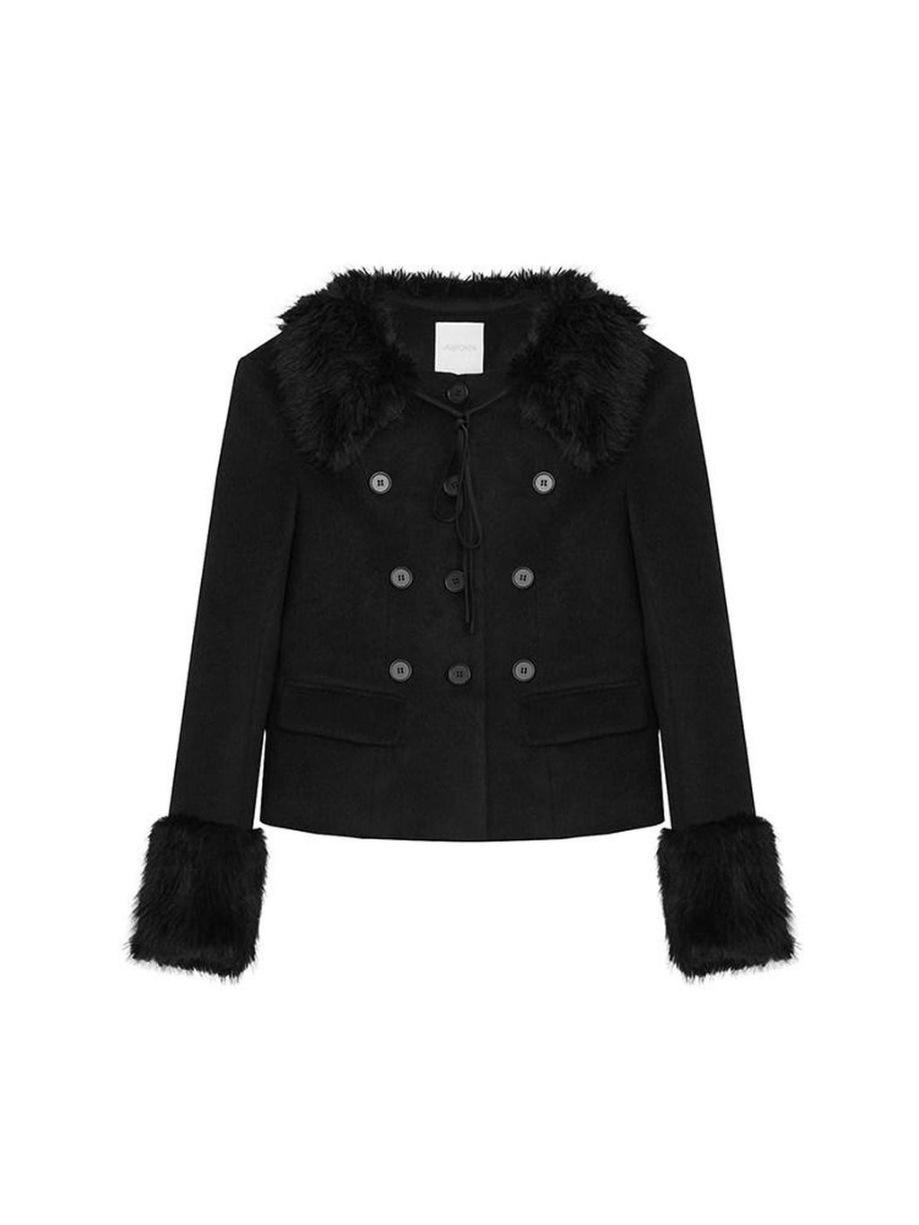 unspoken Warm Wool Blend Slim Fit Button Front Women Black Long Sleeve Cropped Jackets