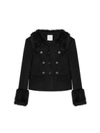 unspoken Warm Wool Blend Slim Fit Button Front Women Black Long Sleeve Cropped Jackets
