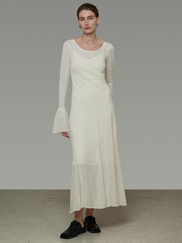 unspoken Breathable Comfortable Commuter Cutout Waist Bell Sleeve Maxi Dresses