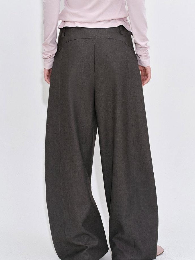 fano Poly Rayon Blend Mid High Waist Minimal Commuter Pine Gray Wide Leg Pants