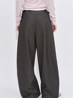 fano Poly Rayon Blend Mid High Waist Minimal Commuter Pine Gray Wide Leg Pants