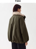 fano 90% White Duck Down Warm Loose Korean Commuter Hoodless Women Down Jackets