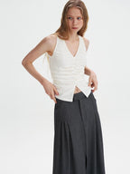 someone sometimes Pleated High Slit Mid Waist Office A Line Women Polyester Rayon Maxi Skirts