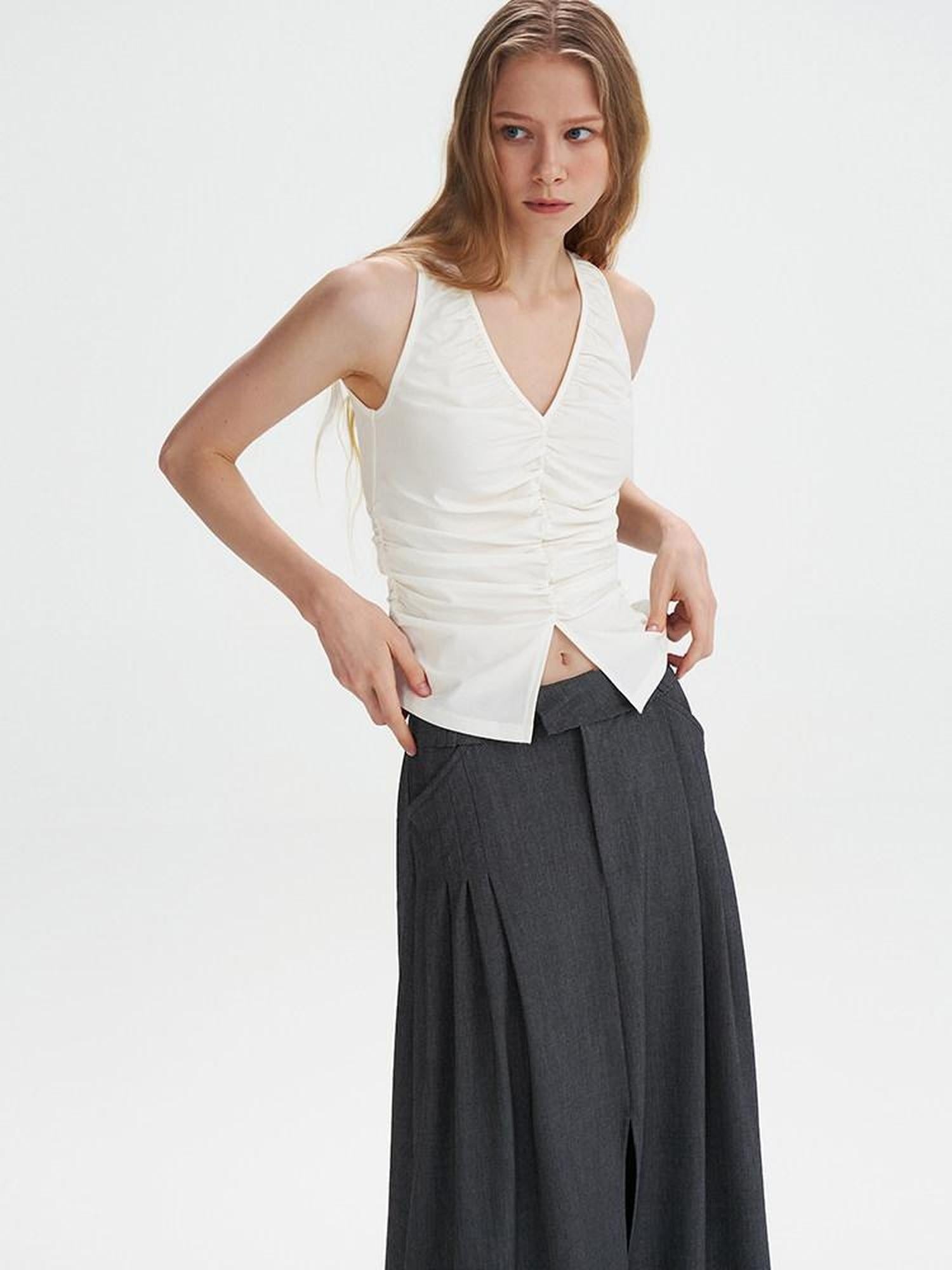 someone sometimes Pleated High Slit Mid Waist Office A Line Women Polyester Rayon Maxi Skirts