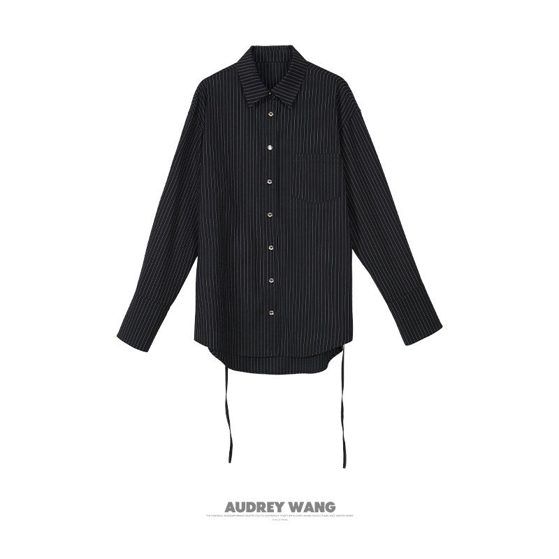 audreyyang_Striped_Relaxed_Lapel_Button_Long_Sleeve_Casual_Women_Polyester_Top_&_Pants_Sets_MISSTT