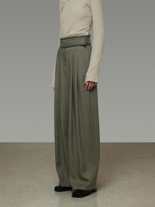 unspoken High Waist Breathable Lyocell Blend Minimal Office Moss Green Wide Leg Pants