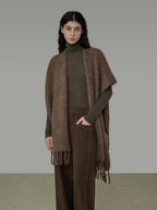 unspoken Cozy Warm Acrylic Fringe Shawl Rectangular Solid Brown Women Fashion Scarves