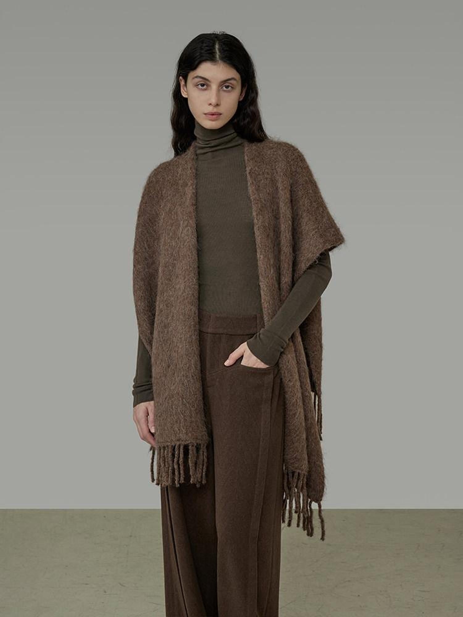 unspoken Cozy Warm Acrylic Fringe Shawl Rectangular Solid Brown Women Fashion Scarves