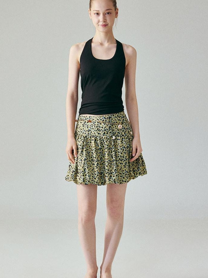 fano Lined Printed Bubble Silhouette Polyester Loose Korean Commuter Mini Skirts