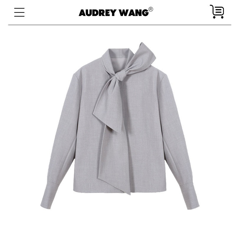 audreyyang_Wrinkle_Resistant_Office_Loose_Tie_Neck_Bow_Print_Women_Polyester_Blouses_MISSTT