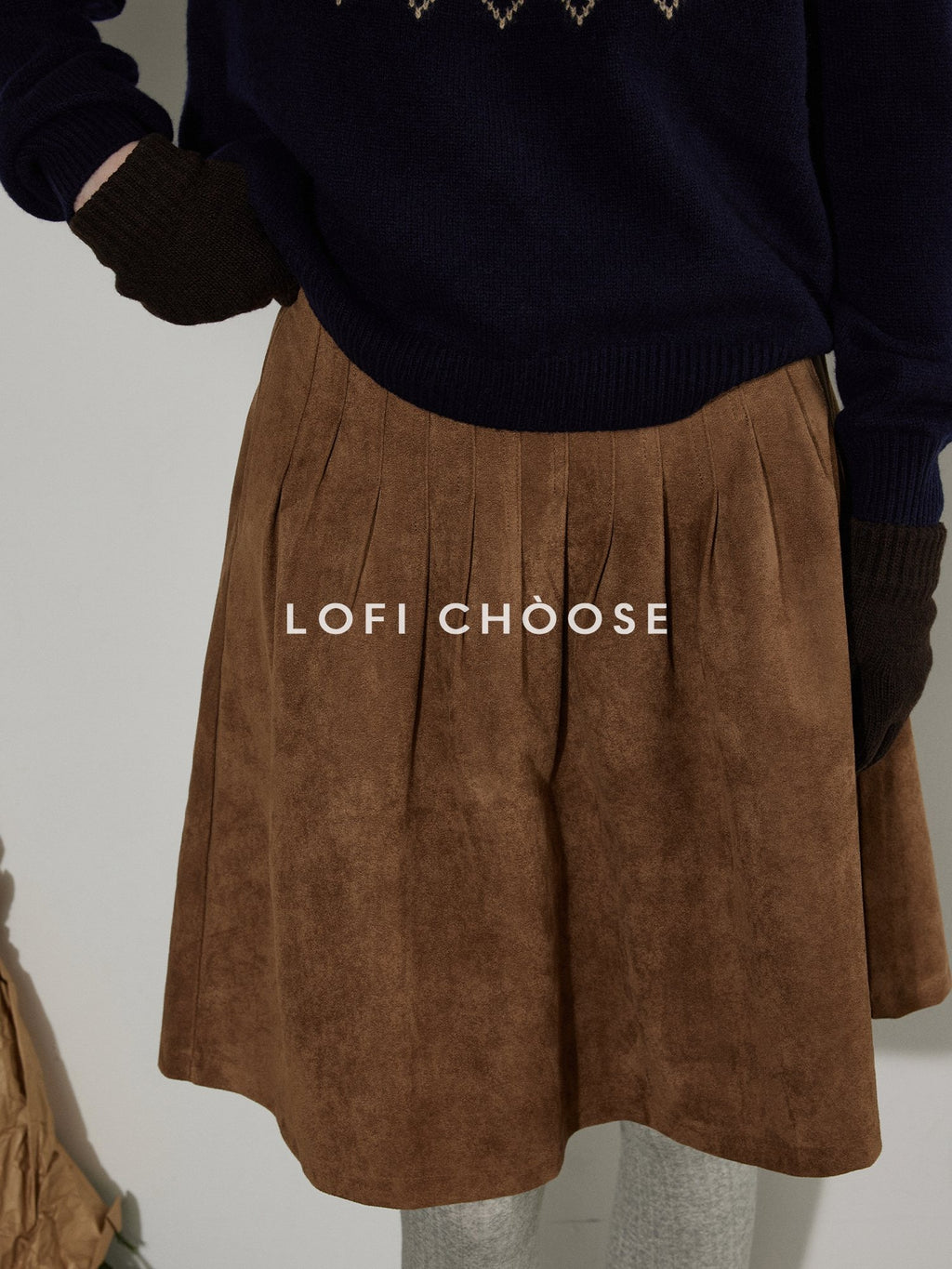 Lofi choose Flattering High Waist Ruched A Line Office Khaki Polyester Women Midi Skirts