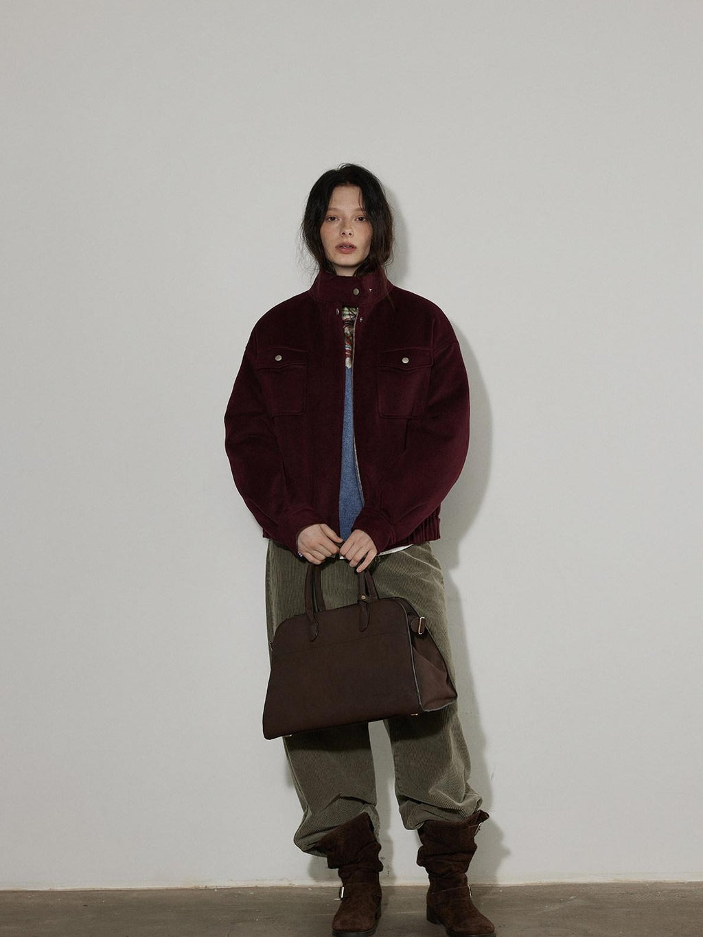 Lofi choose Insulated Cotton Padded Thick Red Stand Collar Loose Fit Commuter Bomber Jackets