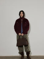 Lofi choose Insulated Cotton Padded Thick Red Stand Collar Loose Fit Commuter Bomber Jackets