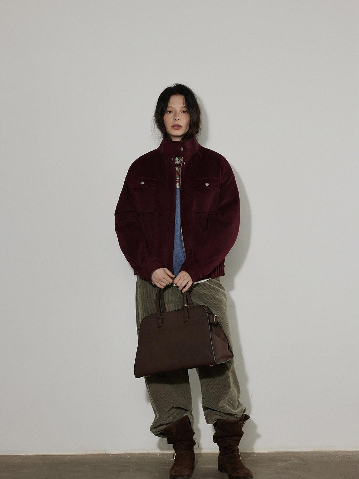 Lofi choose Insulated Cotton Padded Thick Red Stand Collar Loose Fit Commuter Bomber Jackets