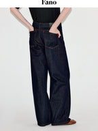 fano Comfortable Cotton Vintage Relaxed Natural Waist Women Raw Denim Wide Leg Jeans