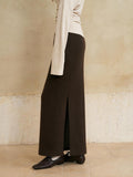 someone sometimes Lined Mid Waist Slit Casual Straight Knit Dark Brown Daily Maxi Skirts