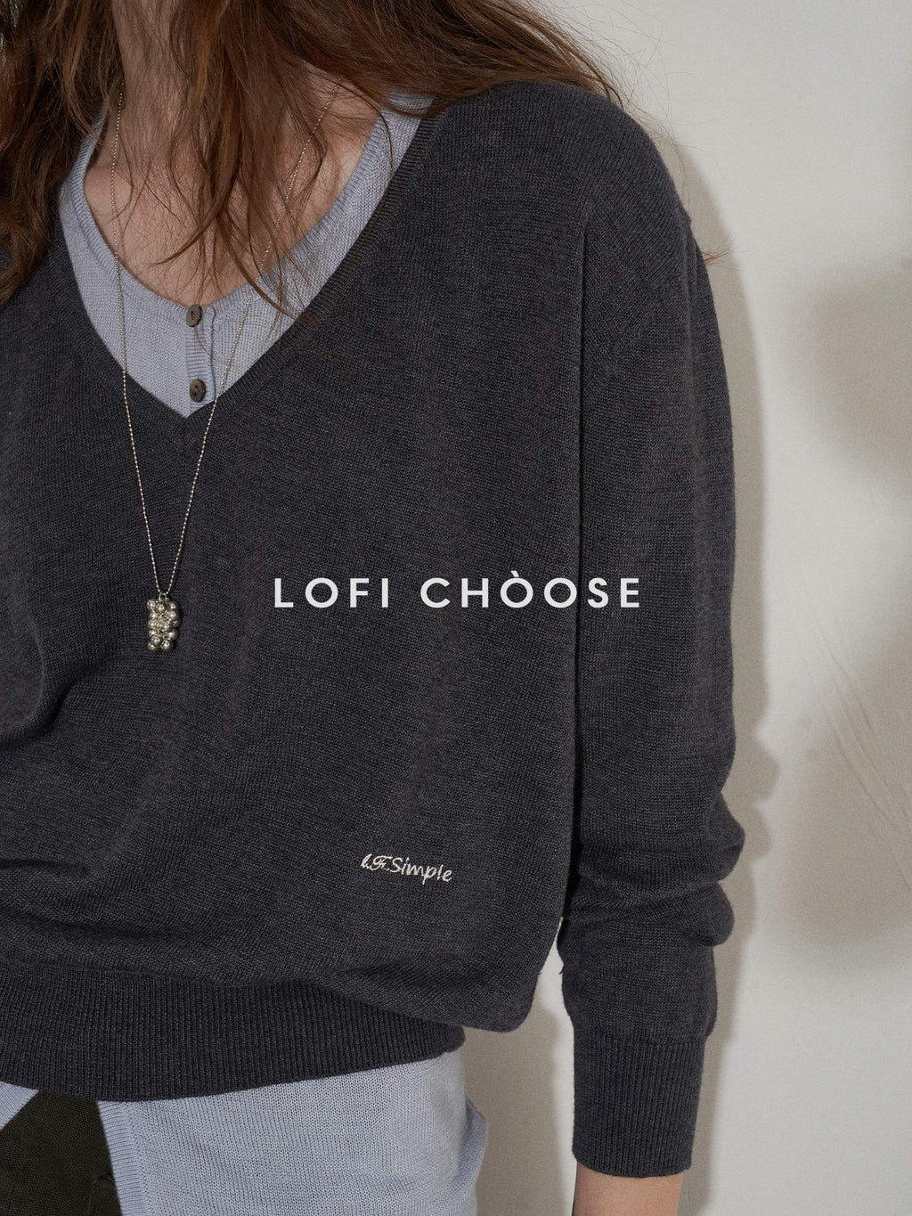 Lofi choose Silk Blend V-neck Oversized Pullover Simple Women Solid Knit Sweaters