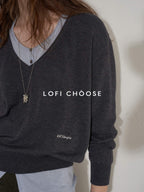 Lofi choose Silk Blend V-neck Oversized Pullover Simple Women Solid Knit Sweaters