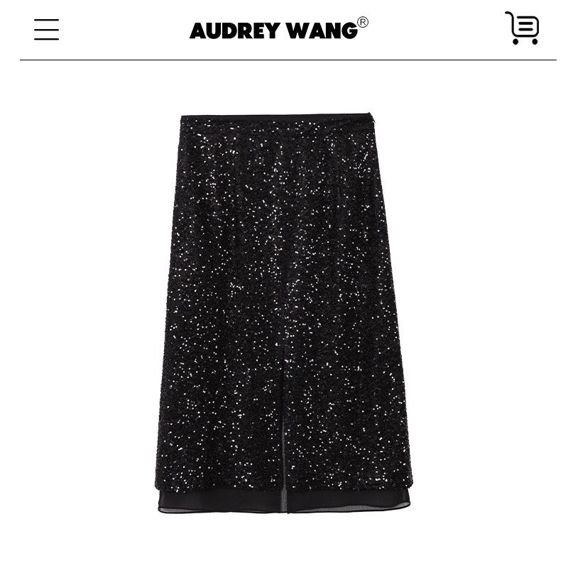 audreyyang_Sparkling_Sequin_Casual_Loose_Fit_Women_Crew_Neck_Top_&_Skirt_Sets_MISSTT