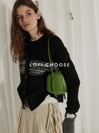 Lofi choose Soft Wool Blend Minimalist Buttoned Round Neck Long Sleeve Women Black Cardigans