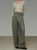 unspoken High Waist Breathable Lyocell Blend Minimal Office Moss Green Wide Leg Pants