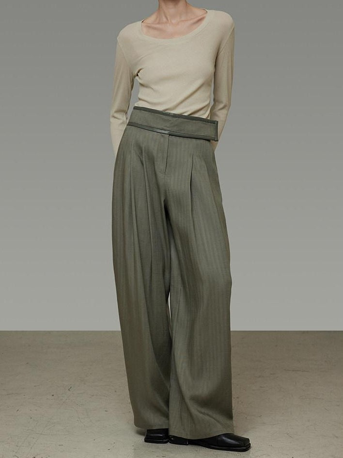 unspoken High Waist Breathable Lyocell Blend Minimal Office Moss Green Wide Leg Pants