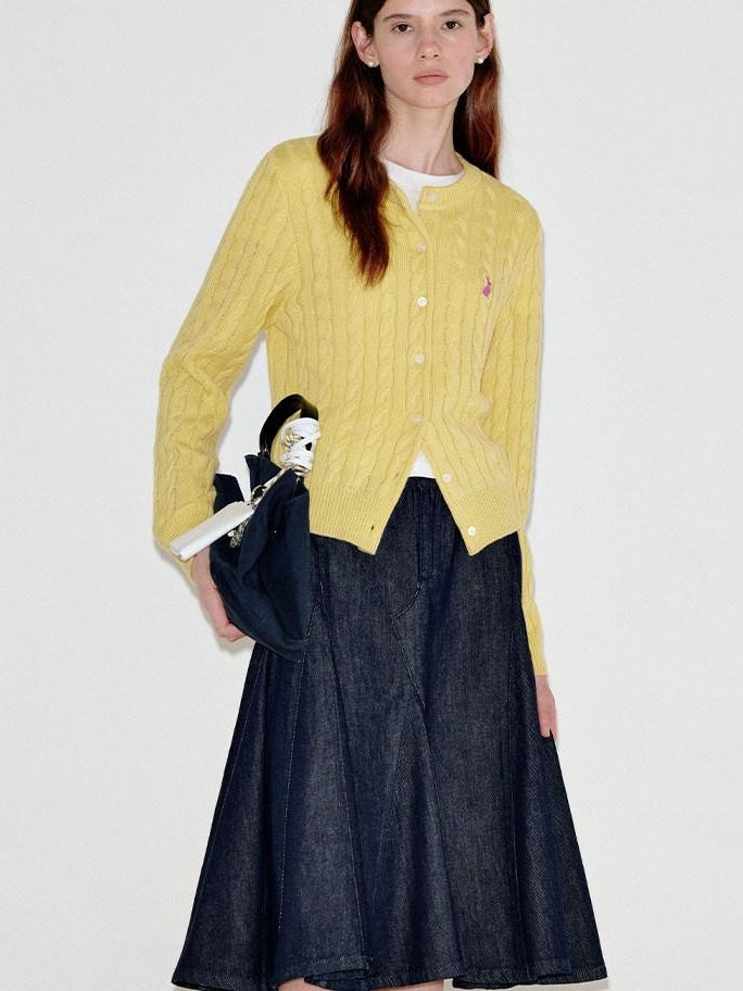 fano Thermal Wool Blend Straight Fit Round Neck Single Button Women Knit Cardigans