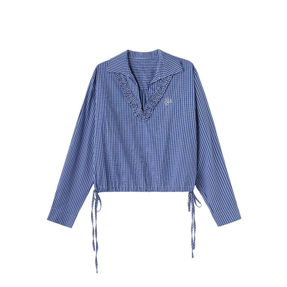 ikyou_Slimming_Stain_Resistant_Casual_Loose_V-neck_Embroidered_Plaid_Commuter_Blouses_MISSTT