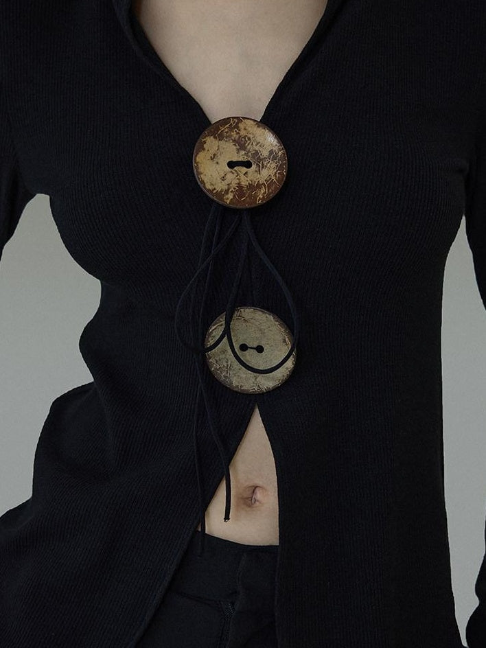 unspoken Side Slit Slim Fit Casual V-neck Button Long Sleeve Black Women Knit Cardigans