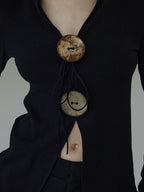unspoken Side Slit Slim Fit Casual V-neck Button Long Sleeve Black Women Knit Cardigans