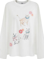 fano Moisture Wicking Casual Loose Fit Floral Print Cotton Long Sleeve T-Shirts