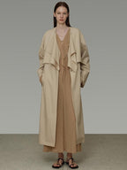 unspoken Classic Khaki Single Breasted Mid Length Loose Fit Women Commuter Trench Coats