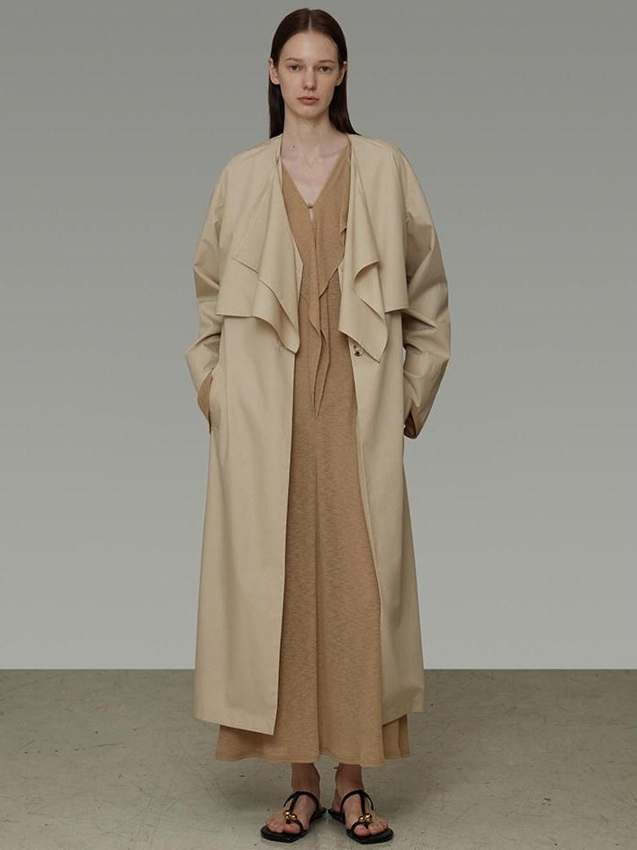 unspoken Classic Khaki Single Breasted Mid Length Loose Fit Women Commuter Trench Coats