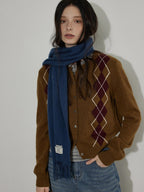 Lofi choose Soft Midweight British Argyle Contrast Button Women Knitwear Cardigans