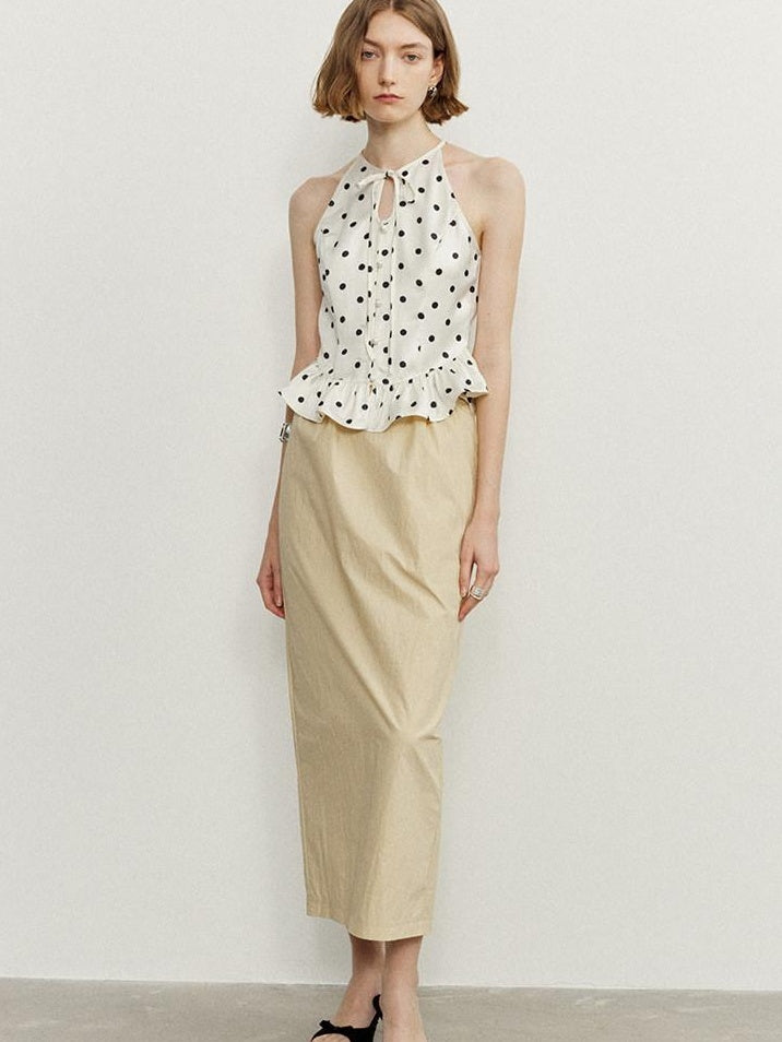 someone sometimes Ruffle Original Slim Fit Melon Halter Cotton Mix Top & Skirt Sets