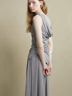 someonesometimes Slim Stretch Office Patchwork Two Piece Women Heather Gray Top & Skirt Sets