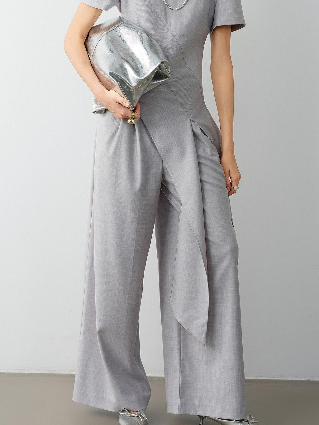 audreyyang Eco Viscose Relaxed Minimalist Workwear Natural Waist Zip Women Wide Leg Pants