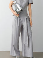 audreyyang Eco Viscose Relaxed Minimalist Workwear Natural Waist Zip Women Wide Leg Pants