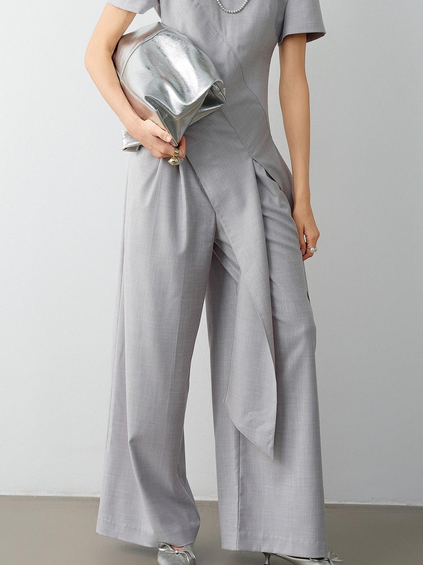 audreyyang Eco Viscose Relaxed Minimalist Workwear Natural Waist Zip Women Wide Leg Pants
