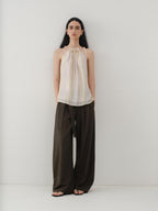 someone sometimes Original Mesh Patchwork Epaulette Loose Striped Women Halter Crop Tops