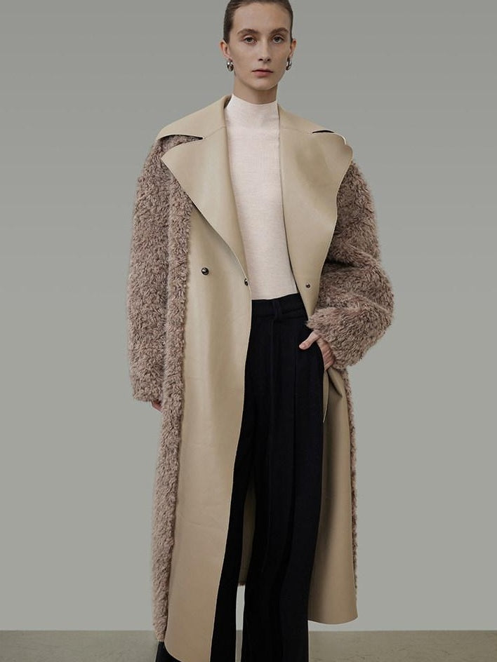 unspoken Thick Faux Fur Patchwork Oversized Simple Workwear Women Beige Brown Long Coats