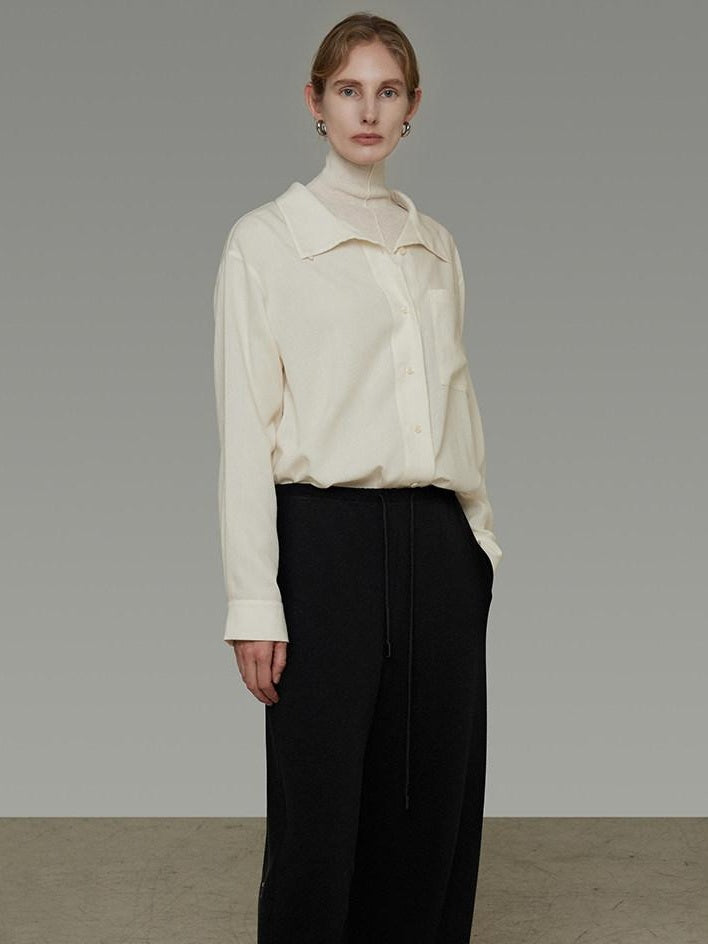 unspoken Breathable Lyocell Relaxed Button Collar Patch Pocket Women Beige Shirts