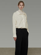 unspoken Breathable Lyocell Relaxed Button Collar Patch Pocket Women Beige Shirts