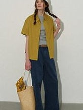 Lofi choose High Waist Washed Cotton Loose Office Women Waterwash Blue Wide Leg Jeans